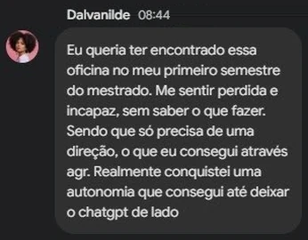 Depoimento de Dalvanilde, participante da Oficina de Leitura e Escrita para Pesquisadoras