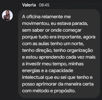 Depoimento de Valéria, participante da Oficina de Leitura e Escrita para Pesquisadoras