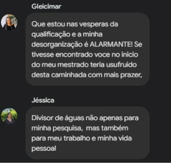 Depoimentos de Gleicimar e Jéssica, participantes da Oficina de Leitura e Escrita para Pesquisadoras