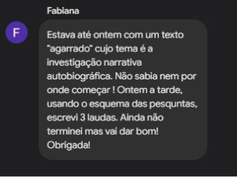 Depoimento de Fabiana, participante da Oficina de Leitura e Escrita para Pesquisadoras