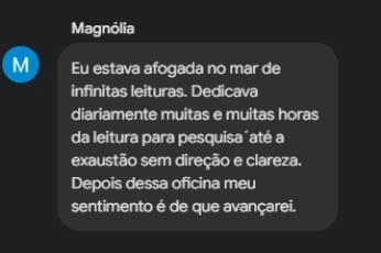 Depoimento de Magnólia, participante da Oficina de Leitura e Escrita para Pesquisadoras